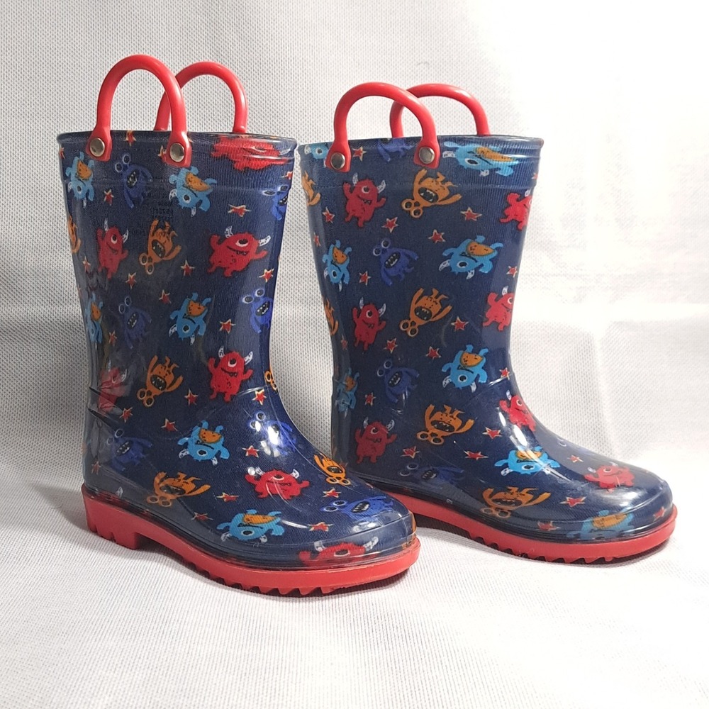 Magellan Outdoors Rain Boots Size 9 Monsters‎ Toddler Boys Navy Blue Waterproof